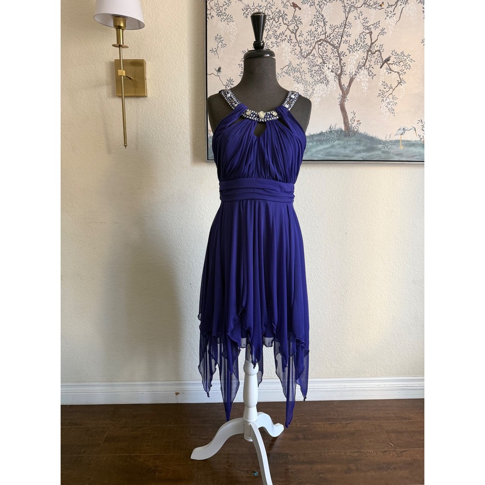 Jodi Kristopher Y2K Purple Fairy Hem Jeweled Halter‎ Cocktail Dress Womens s/m